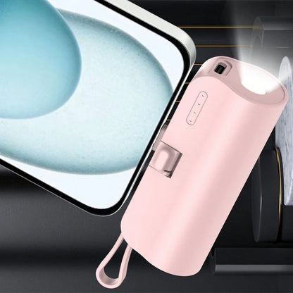 Mini Portable Mobile Phone Charger 5000mAh Power Bank, Built-In Type-C USB C Block Interface Charging, Output 5V/2A, Built-In LED Light,
