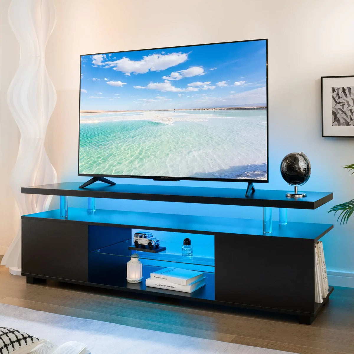 Centro de entretenimiento para TV Cubehom, soporte LED para TV, centro de juegos para TV de 50 pulgadas, soporte de TV moderno con almacenamiento, consola de TV para Ga