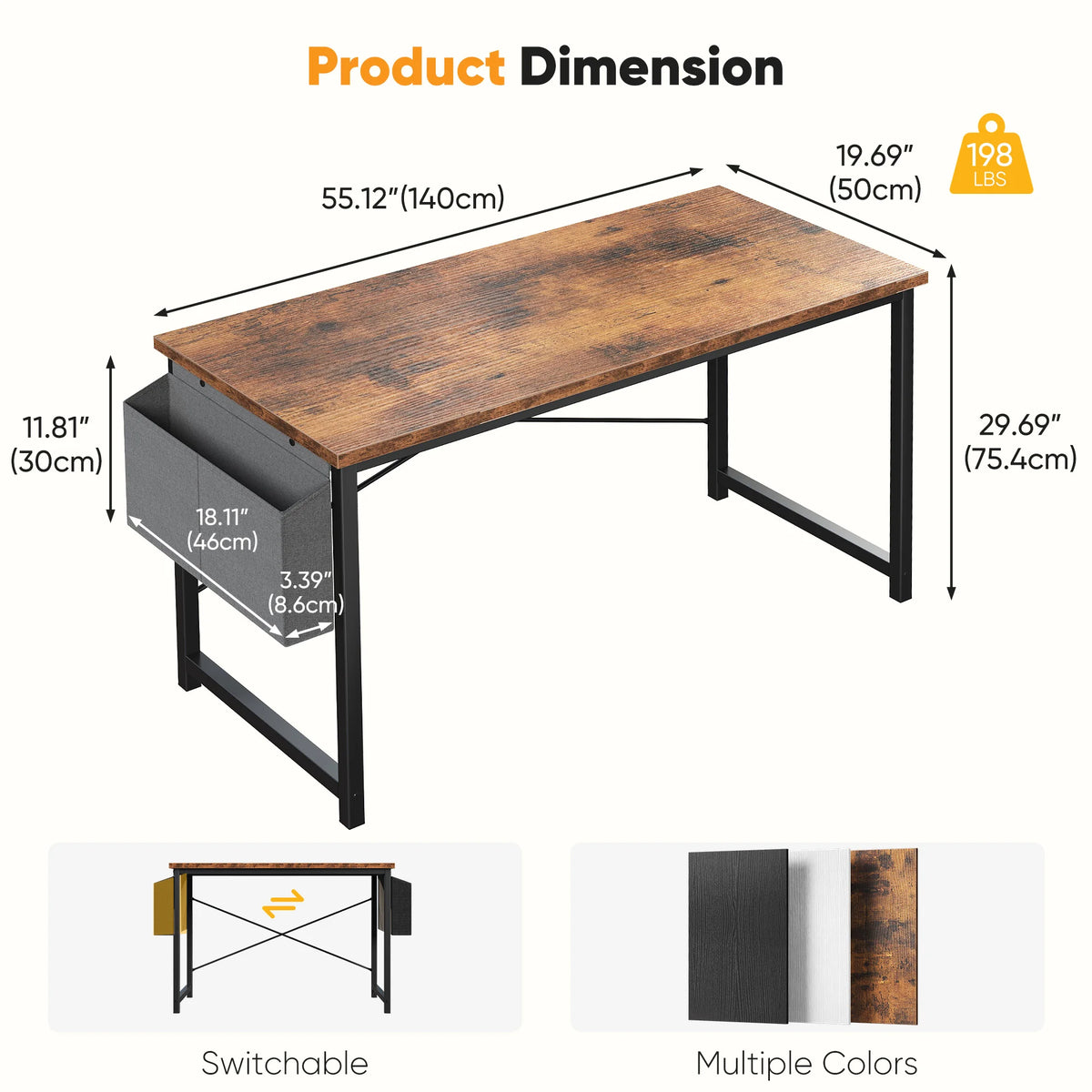 JHK Escritorio de oficina de 31 a 55 pulgadas, mesa de juego con bolsa de almacenamiento, estructura de metal y tablero de madera, fácil montaje