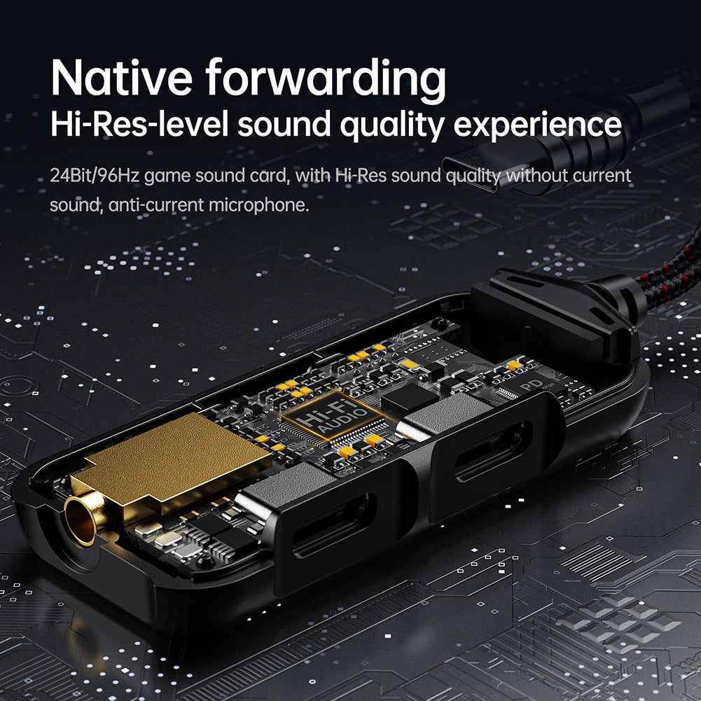 Adaptador de sonido para juegos móviles GS1 3 en 1 Hi-Res, Tipo C PD QC, Carga rápida de 60 W, Adaptador de Tipo C a 3,5 mm