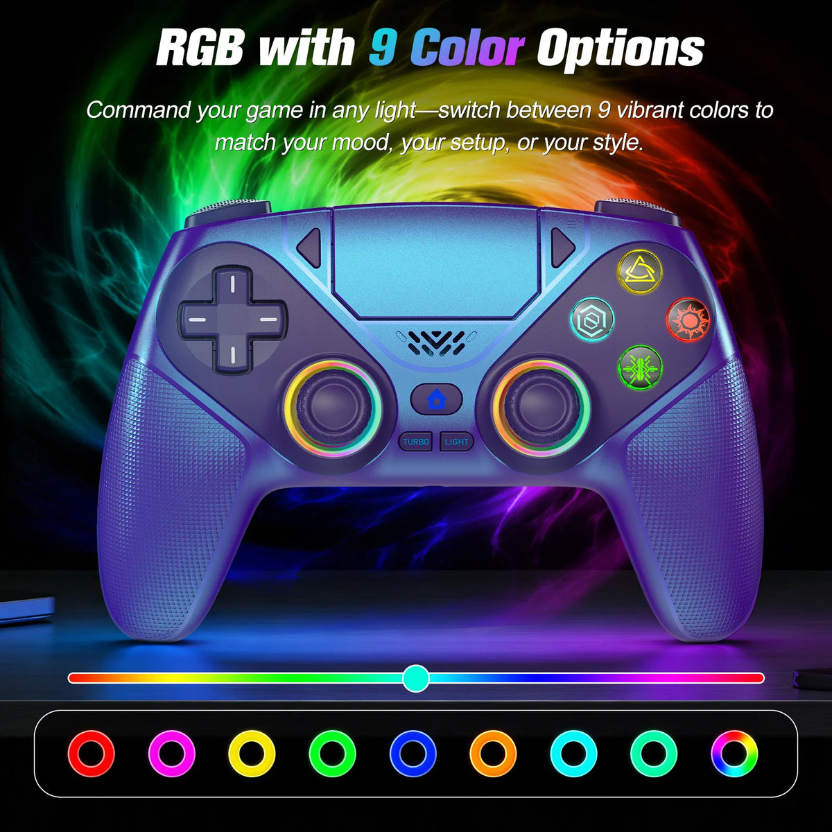 Para mando de PlayStation 5, mando inalámbrico RGB con Bluetooth, gamepad para PS5 con macro/turbo y vibración DualSense