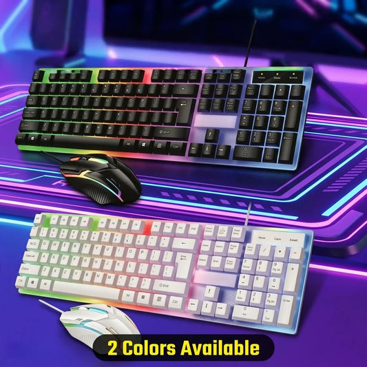 Combo de teclado retroiluminado USB y ratón con cable, kit de teclado mecánico ergonómico y ratón para gaming, accesorios de ordenador plug and play para PC, sobremesa, portátil, hogar y oficina