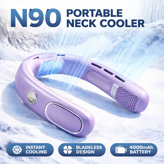Ventilador de cuello N90 con refrigeración por semiconductor, 5 velocidades, sin aspas, portátil y recargable por USB, para exteriores, viajes y camping