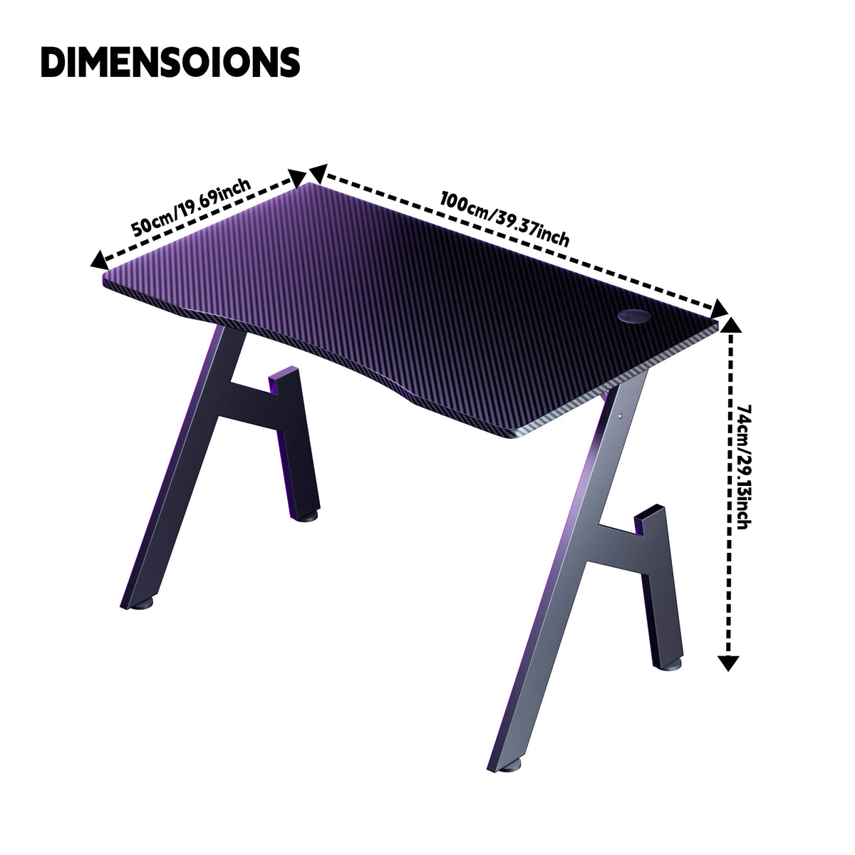 Escritorio gaming de fibra de carbono en forma de A, estación de trabajo ergonómica para ordenador, mesa de oficina en casa con portavasos, gancho para auriculares, estructura de acero estable, fácil de montar y ahorra espacio