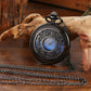 Reloj de bolsillo antiguo de bronce hueco con esfera azul cielo estrellada y cuarzo, reloj de pulsera vintage con números romanos