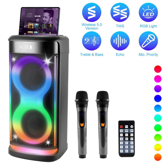 Black Portable for 5.0 Party Speaker LED Light Display Screen Mic Remote Control TWS Treble Bass Echo 10-15 Hours Playtime