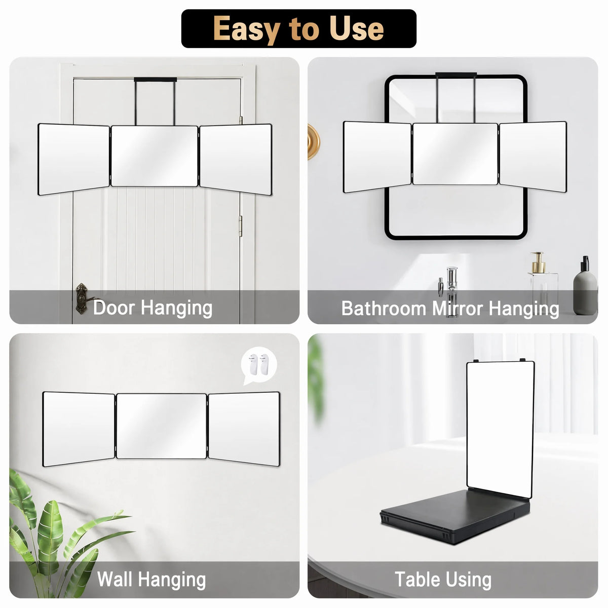 3 Way Mirror for Self Hair Cutting, The 360 Mirror for Shaving, Grooming, Hair Styling, Dye Hair, Makeup, Braiding