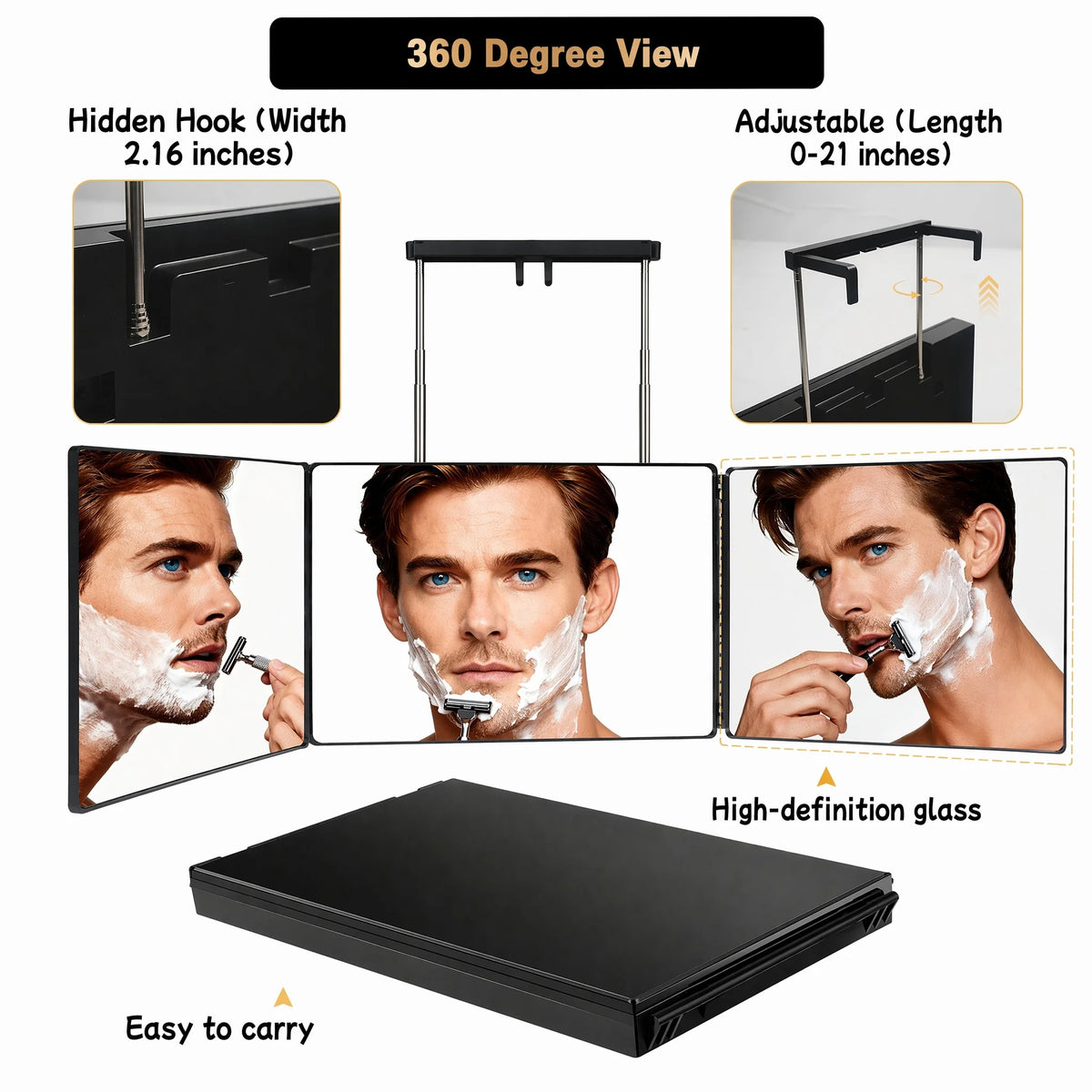 3 Way Mirror for Self Hair Cutting, The 360 Mirror for Shaving, Grooming, Hair Styling, Dye Hair, Makeup, Braiding