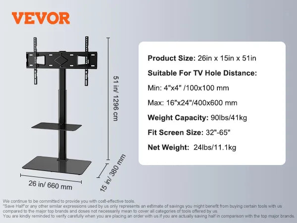 Soporte de TV SucceBuy Giratorio para TV Alta para TV de 32-65/70 pulgadas Altura Ajustable Soporte de TV de Piso Portátil VESA Máx. 600 x 800mm