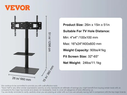 Soporte de TV SucceBuy Giratorio para TV Alta para TV de 32-65/70 pulgadas Altura Ajustable Soporte de TV de Piso Portátil VESA Máx. 600 x 800mm