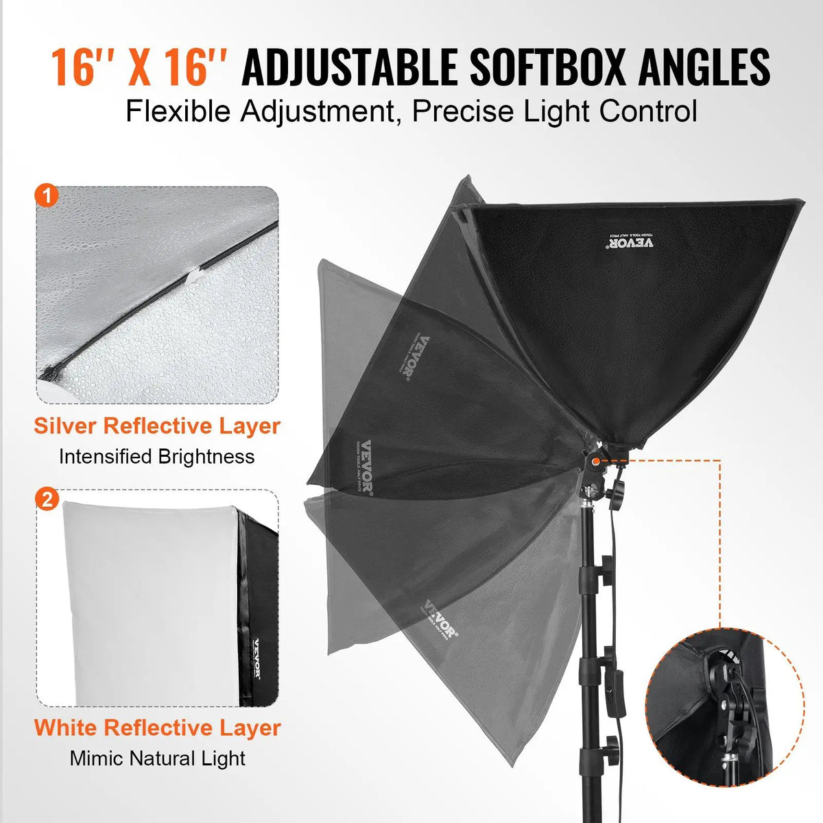 Kit de iluminación con softbox de plástico ajustable de 16 x 16 pulgadas, 3000-6500 K, alimentación de CA, para fotografía