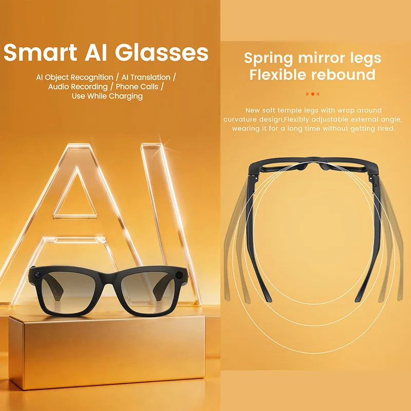 2026 New Smart Glasses 800W HD Camera WIFI Transmission Anti-shake Video Recording AI Translation Music Wireless Call Sunglasses