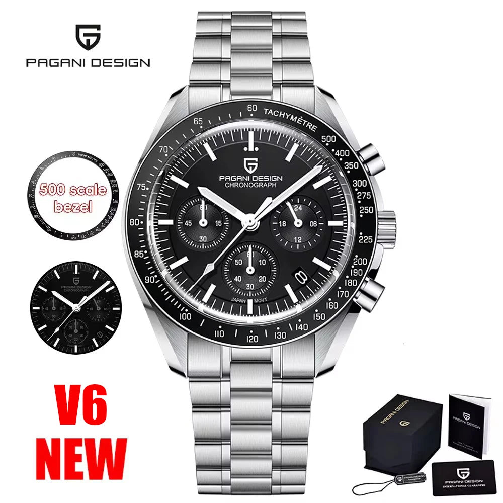 2026 Nuevo Reloj para Hombre PAGANI DESIGN Moon V6 Reloj de Cuarzo de Lujo para Hombre Cronógrafo VK63 Regalo para Hombre Cristal Zafiro Antirreflejante Luminoso