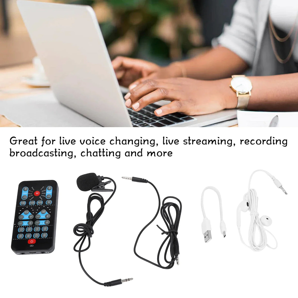 Mini tarjeta de efectos de sonido con 8 voces, cambio de voz, soporte multilingüe, mejora de audio, tarjeta de sonido portátil para teléfono móvil y ordenador