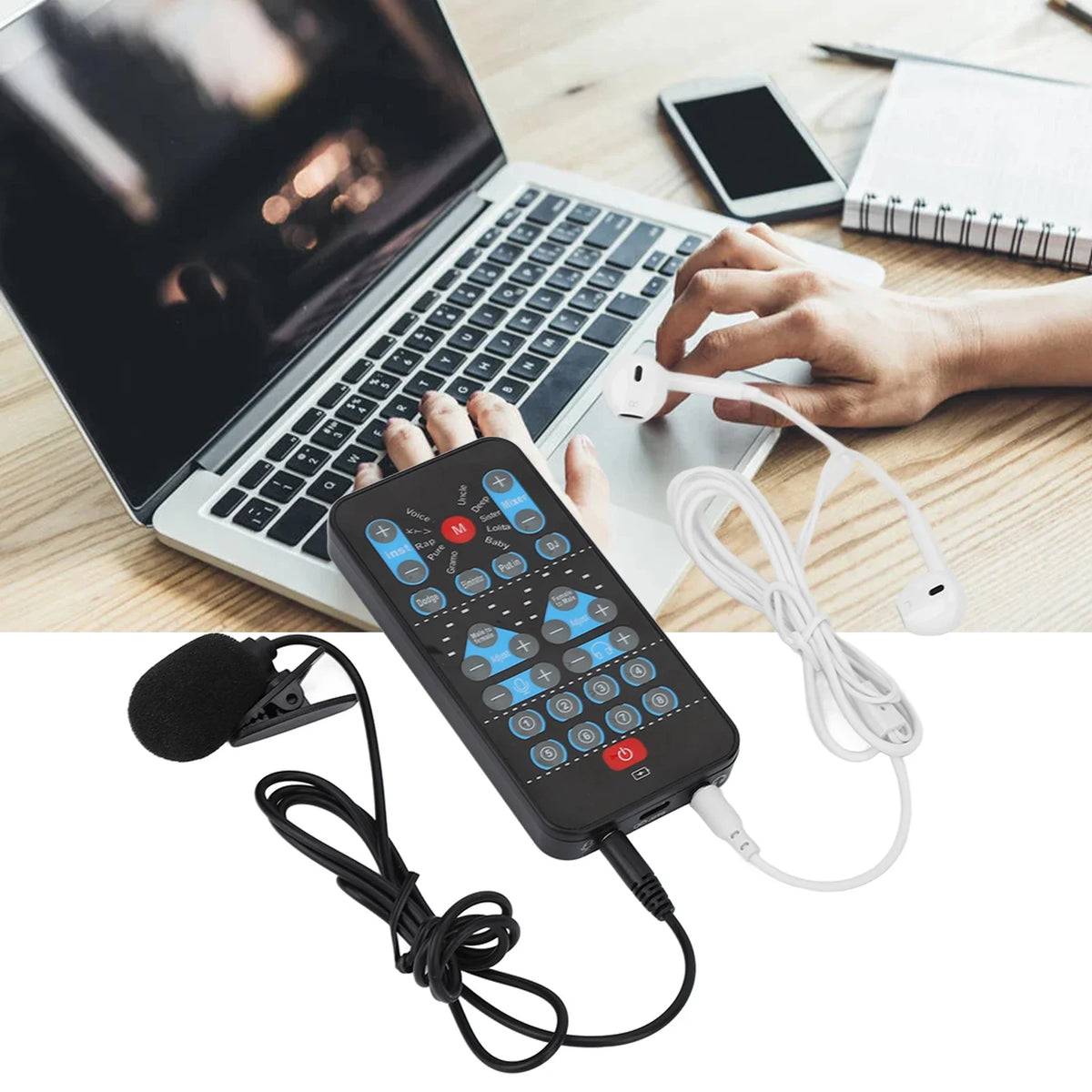 Mini tarjeta de efectos de sonido con 8 voces, cambio de voz, soporte multilingüe, mejora de audio, tarjeta de sonido portátil para teléfono móvil y ordenador