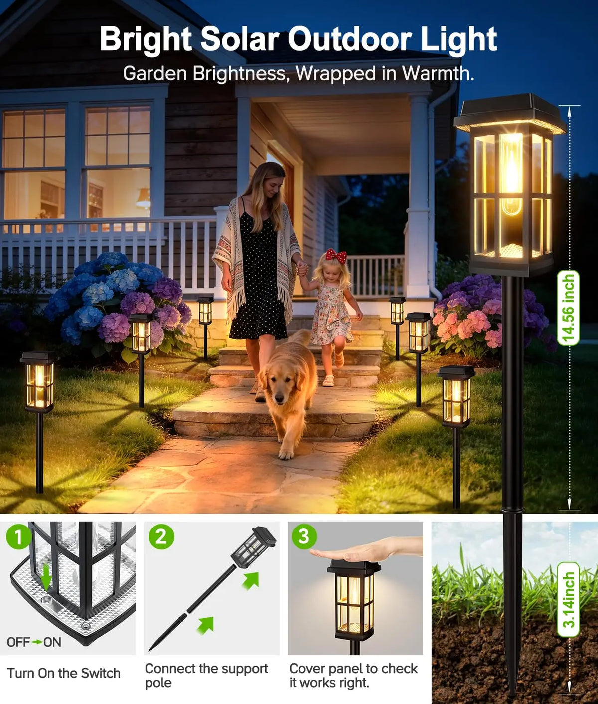 Solar Powered Pathway Lights 4/8 Pack IP65 Waterproof Auto On Off Outdoor Landscape Lighting Decorative Solar Garden Lamps for Patio Lawn Walkway Driveway Yard