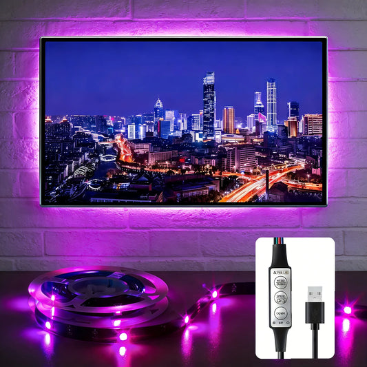 1-5M RGB LED Strip Lights, Music Sync Color Changing LED Lights for TV, 3-Key Controller Flexible LED Tape Light for Bedroom, Home Theater, Stage, Wedding and Party Decoration