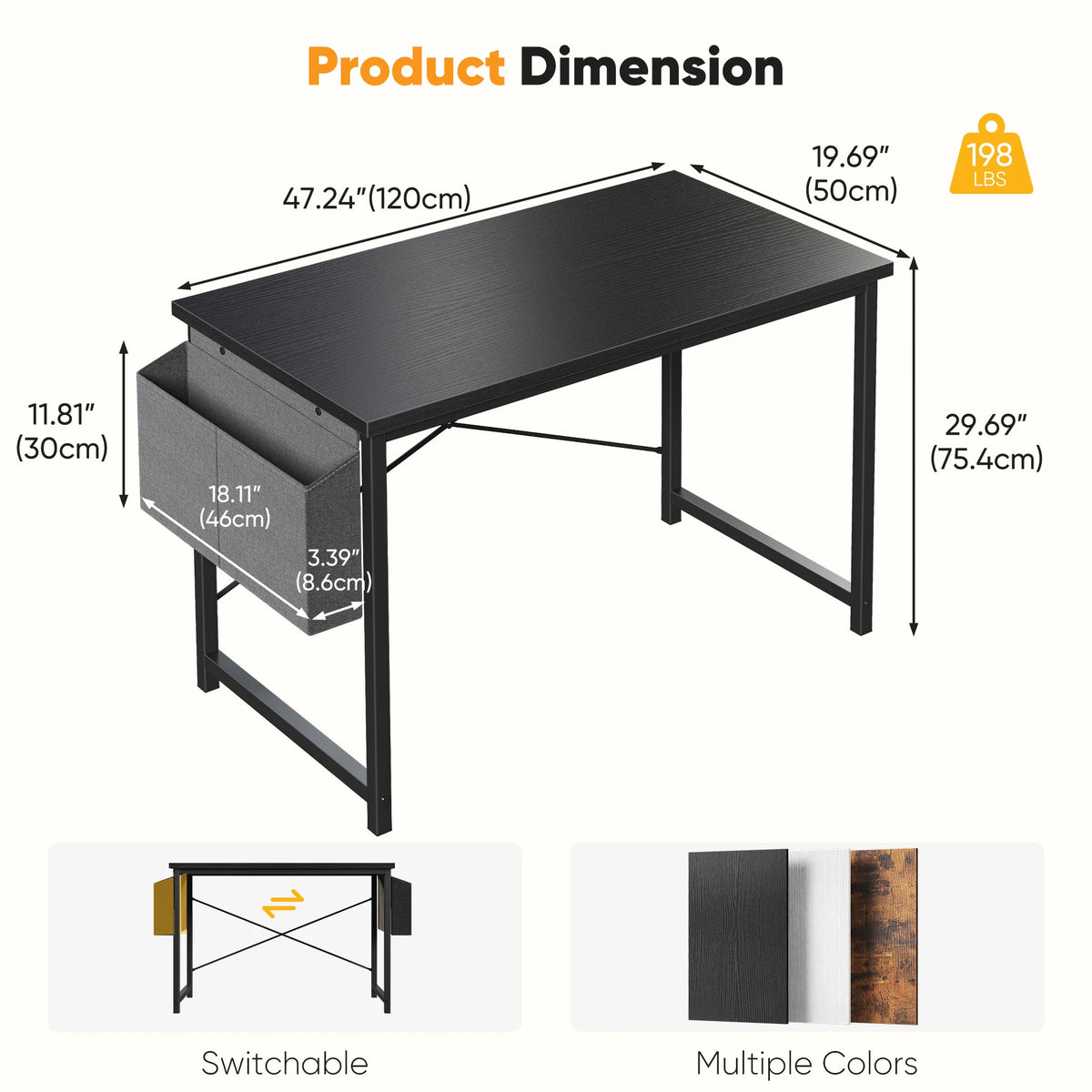 JHK Escritorio de oficina de 31 a 55 pulgadas, mesa de juego con bolsa de almacenamiento, estructura de metal y tablero de madera, fácil montaje