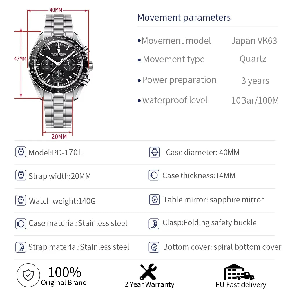 Nuevo reloj clásico para hombre 2026 PAGANI DESIGN Reloj de cuarzo de lujo para hombre Automático Fecha Velocidad Deporte Cronógrafo Cristal de zafiro AR Reloj de pulsera para hombre Envío local UE