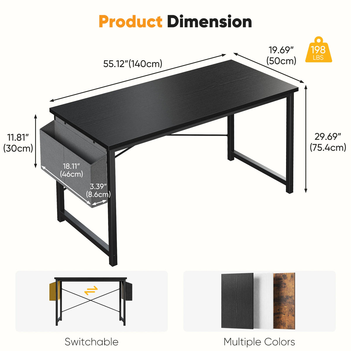 JHK Escritorio de oficina de 31 a 55 pulgadas, mesa de juego con bolsa de almacenamiento, estructura de metal y tablero de madera, fácil montaje