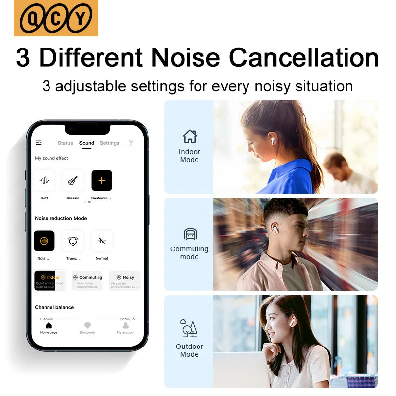 Auricular inalámbrico QCY HT05 MeloBuds ANC con cancelación de ruido de 40 dB, Bluetooth 5.2, 6 micrófonos, ENC, llamadas HD, modo transparencia