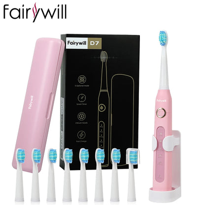 Fairywill FW-507 Sonic Electric Toothbrush 5 Modes USB Charger Tooth Brushes Replacement Timer Sonic Toothbrush 8 Brush Heads