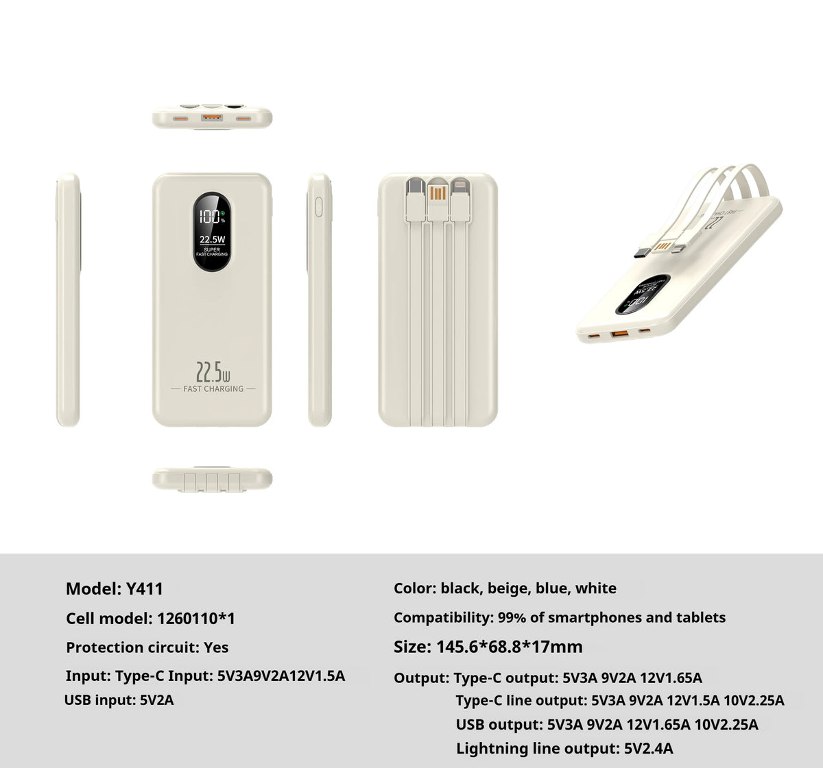 TQQDCI Portable Power Bank - High Capacity External Battery Charger for Mobile Phones And Tablets