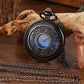 Reloj de bolsillo antiguo de bronce hueco con esfera azul cielo estrellada y cuarzo, reloj de pulsera vintage con números romanos