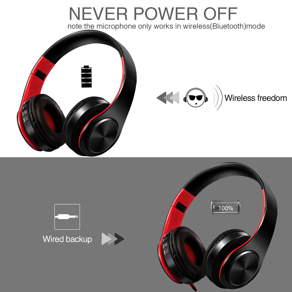 2026 Wireless Bluetooth Stereo Headset Upgrading Sports Overhead Earphone with Mic for Smart Phone TV PC Tablet - Music