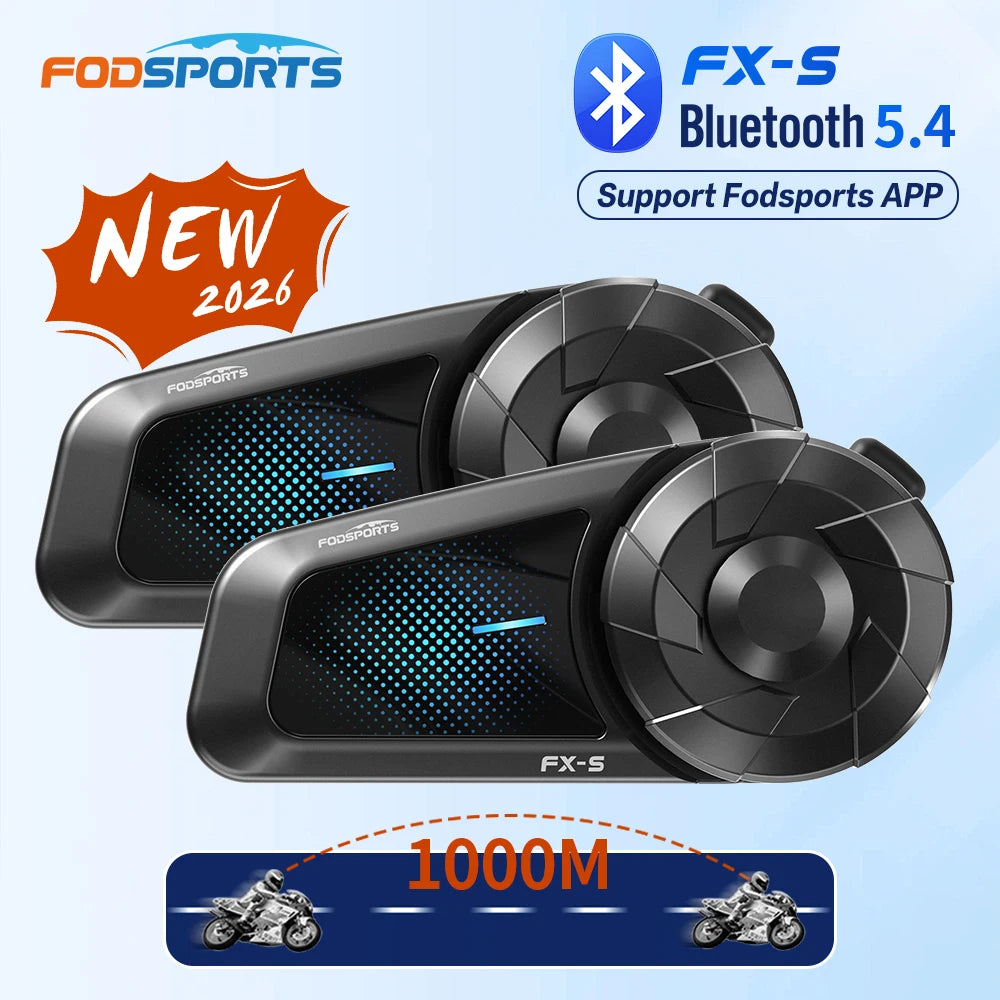 2 unidades Fodsports FX-S Intercomunicador Bluetooth para Casco de Motocicleta, Interfono Inalámbrico para Moto, 1000M, BT5.4, Compatible con APP
