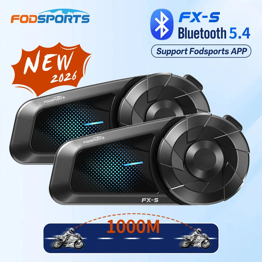 2pcs Fodsports FX-S Motorcycle Intercom Bluetooth Helmet Headset Wireless Moto Interphone,1000M,BT5.4,Support APP