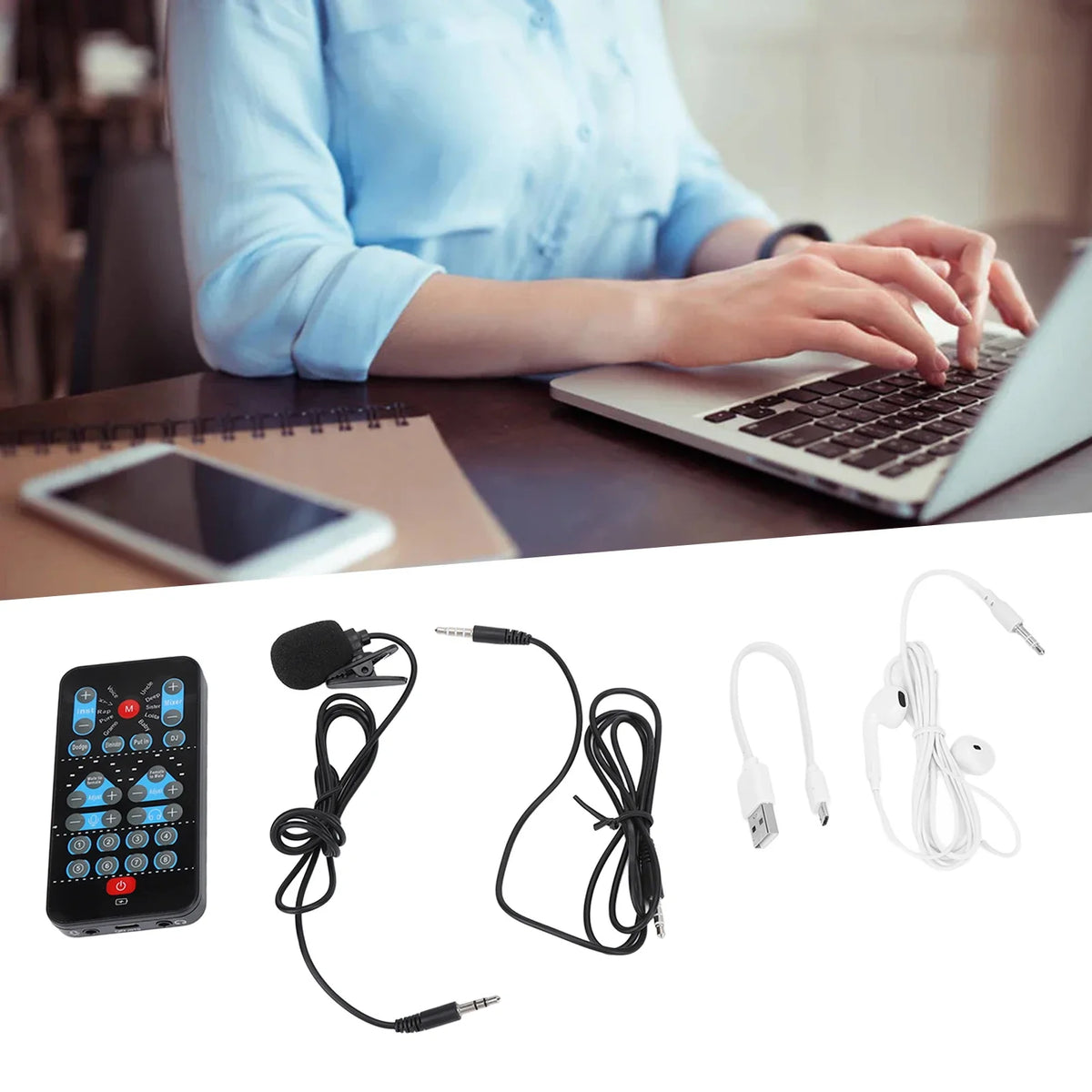 Mini tarjeta de efectos de sonido con 8 voces, cambio de voz, soporte multilingüe, mejora de audio, tarjeta de sonido portátil para teléfono móvil y ordenador