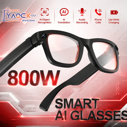 Nuevas gafas inteligentes 2026 con cámara HD de 800W, transmisión WiFi, grabación de vídeo con estabilización, traducción por IA, música y llamadas inalámbricas, gafas de sol
