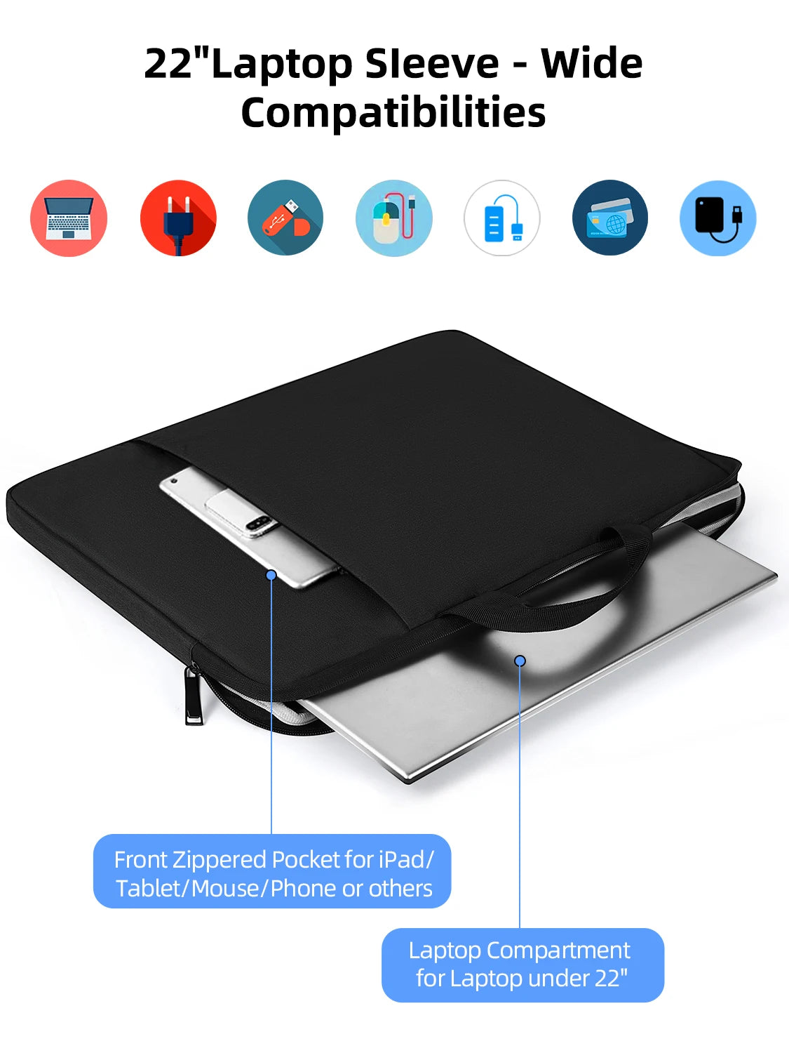 EVICIV Funda para portátil de 22 pulgadas Bolsa de almacenamiento Funda portátil para ordenador con bolsillo y cremallera para portátil con monitor de 22"