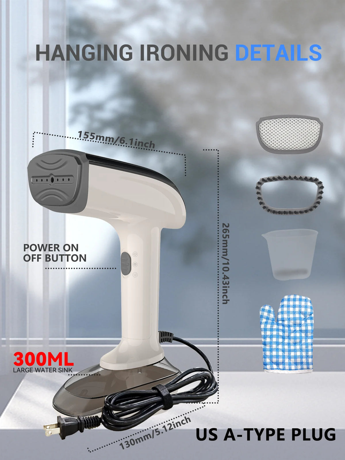Handheld Garment Steam Iron 1200W Portable Electric Iron, Quick Heating in 30 Seconds, Dual-Use for Dry and Wet Ironing, 20 Minutes Continuous Steam, 300ml Water Tank, Comes with 3 Accessories, Suitable for Home and Travel Us