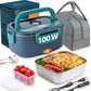 100W Electric Heating Lunch Box 1.5L, 304 Stainless Steel Portable Food Warmer Heater with Insulated Carry Bag, Spoon & Fork, Dual Use for Car 12V / Home 110V Office Travel Meal Container