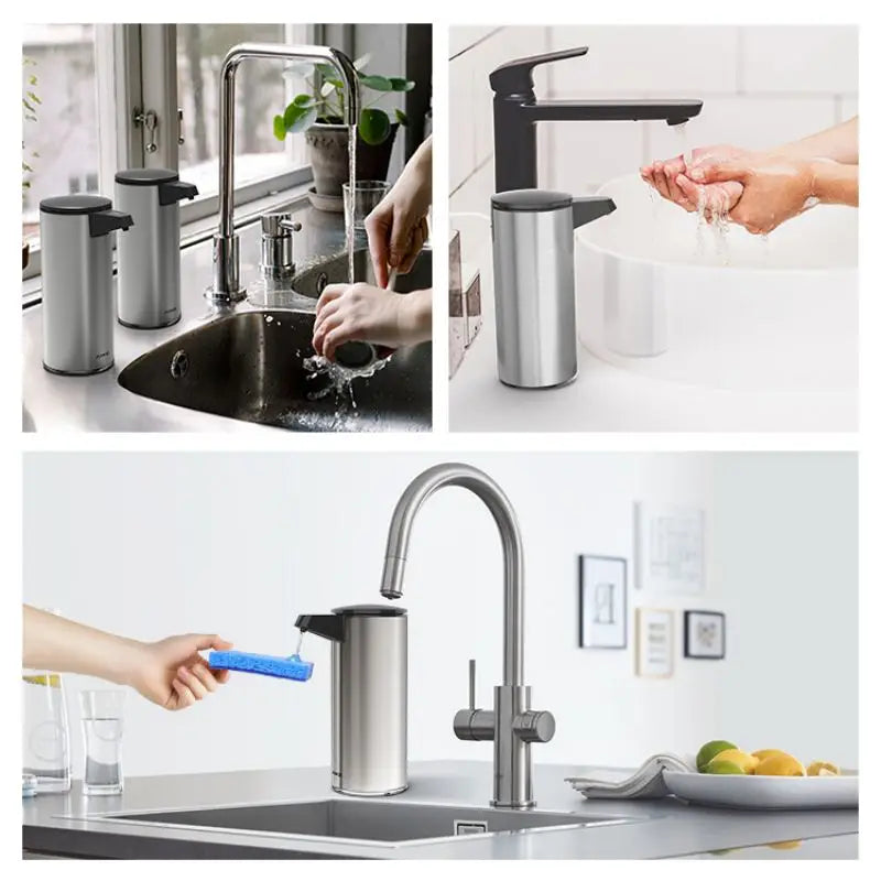 Dispensador automático de jabón AIKE con carga USB, dispensador sin contacto de acero inoxidable para detergente de cocina y jabón de manos para el baño