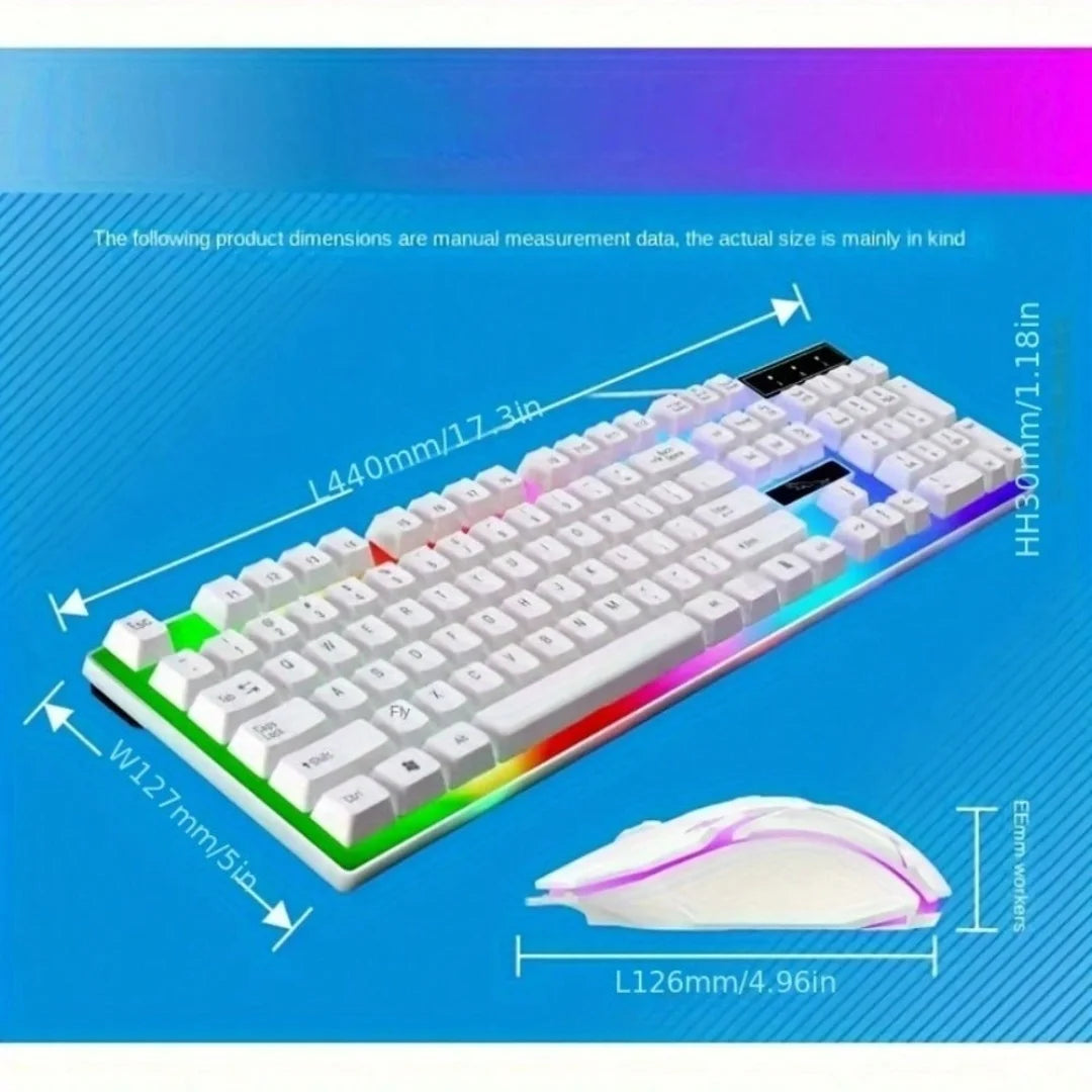 Combo de teclado retroiluminado USB y ratón con cable, kit de teclado mecánico ergonómico y ratón para gaming, accesorios de ordenador plug and play para PC, sobremesa, portátil, hogar y oficina
