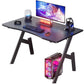 Escritorio gaming de fibra de carbono en forma de A, estación de trabajo ergonómica para ordenador, mesa de oficina en casa con portavasos, gancho para auriculares, estructura de acero estable, fácil de montar y ahorra espacio