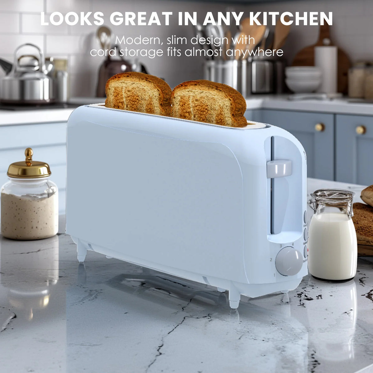 Household Toaster 2 Slice, Fits-anywhere Kitchenware, 6 Setting Shade Control with Cancel & Reheat & Defrost, Removable Crumb Tray, 750 Watt, White, Design Perfect for Toasting Bread, Waffle or Bagel!