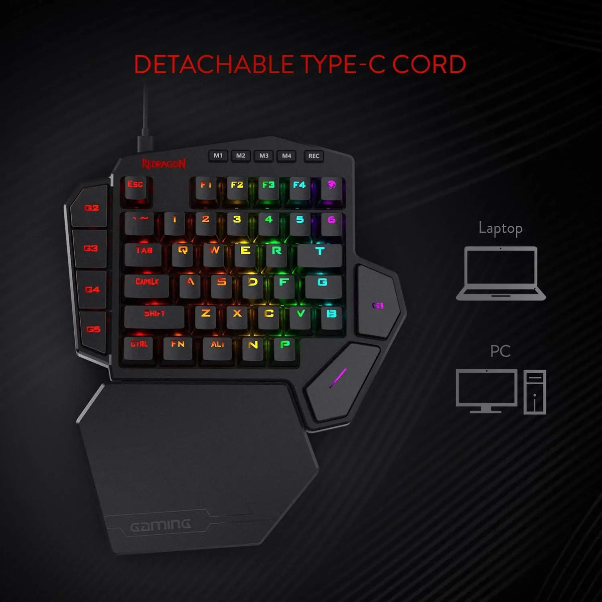 Redragon K585 Wired DITI One-Handed RGB Mechanical Gaming 42 Keys Type-C Gaming Hot-Swappable Wrist Rest Keyboard