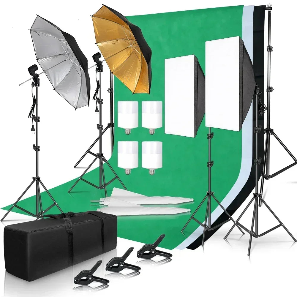 Photography Lighting Kit 2.6x3M Photo Background Muslin Backdrops & Softbox & Umbrella & Reflector& Light Stand For Photo Studio