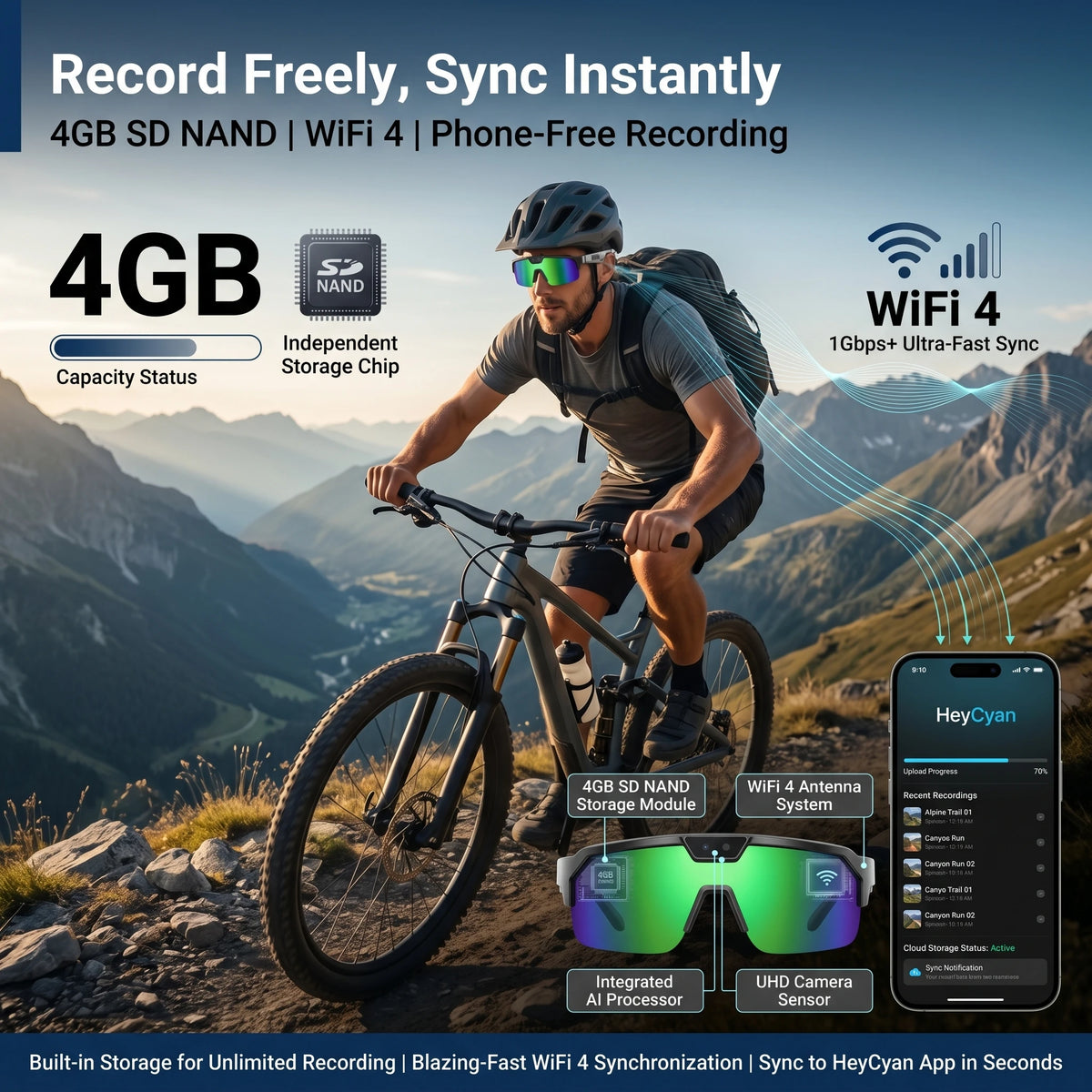 Gafas inteligentes deportivas con cámara 4K HD antivibración, altavoces estéreo 3D, lentes polarizadas UV400, Bluetooth e IA para grabar vídeos en primera persona al aire libre