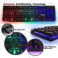 T-WOLF RGB Gaming Keyboard Mouse Headset Mousepad 4 in 1 Combo Wired Mechanical Feel LED Backlit Set for PC Desktop Laptop Gift