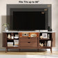 Mueble de TV acanalado de 70 pulgadas para televisores de hasta 80", consola moderna de mediados de siglo en forma de frijol con USB/toma de corriente, luces LED y almacenamiento - para sala de estar, dormitorio (negro/nogal)