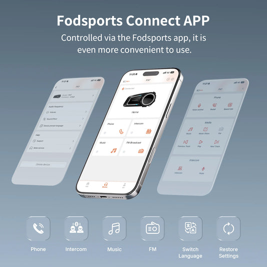 Fodsports FX7 Motorcycle Helmet Intercom Mesh Bluetooth Helmet Headset Moto Interphone,10 Rider 2000M,BT5.4,Support APP