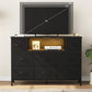 JHK LED TV Stand Dresser with 8 Fabric Drawers Entertainment Center with Charging Station and Open Shelves Wood Top Media Console for 45-55 inch