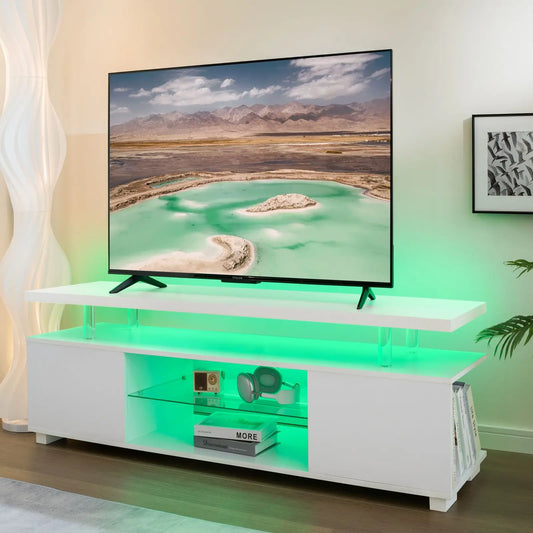 Centro de entretenimiento para TV Cubehom, soporte LED para TV, centro de juegos para TV de 50 pulgadas, soporte de TV moderno con almacenamiento, consola de TV para Ga